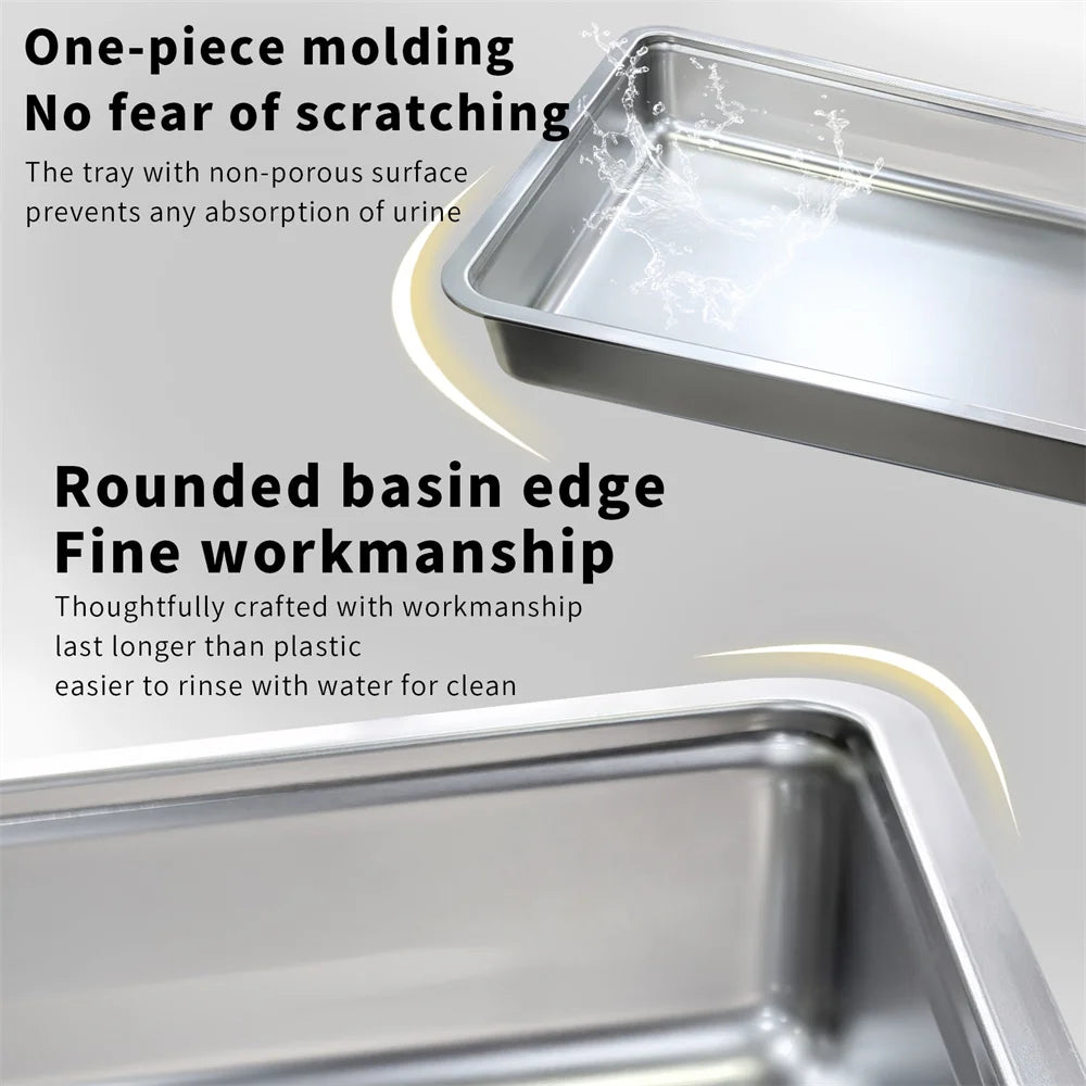 Enclosed Stainless Steel Cat Litter Box with Lid – Large Covered Top-Entry Pan, High-Sided Easy-Clean Design