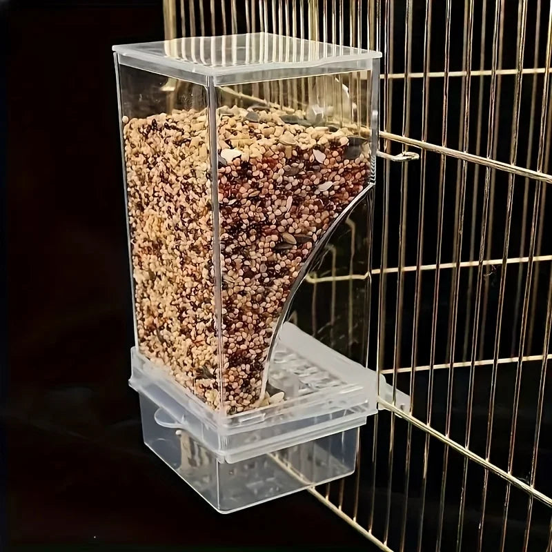 Transparent Automatic Bird Feeder – Anti-Splash Outside Cage Feeder for Parrots, Parakeets, Finches & Small Birds
