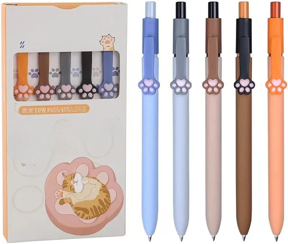 Gel Pens – 5-Pack Quick-Dry Black Ink Retractable Pens with Smooth Writing & Cute Yellow Design 🖊️