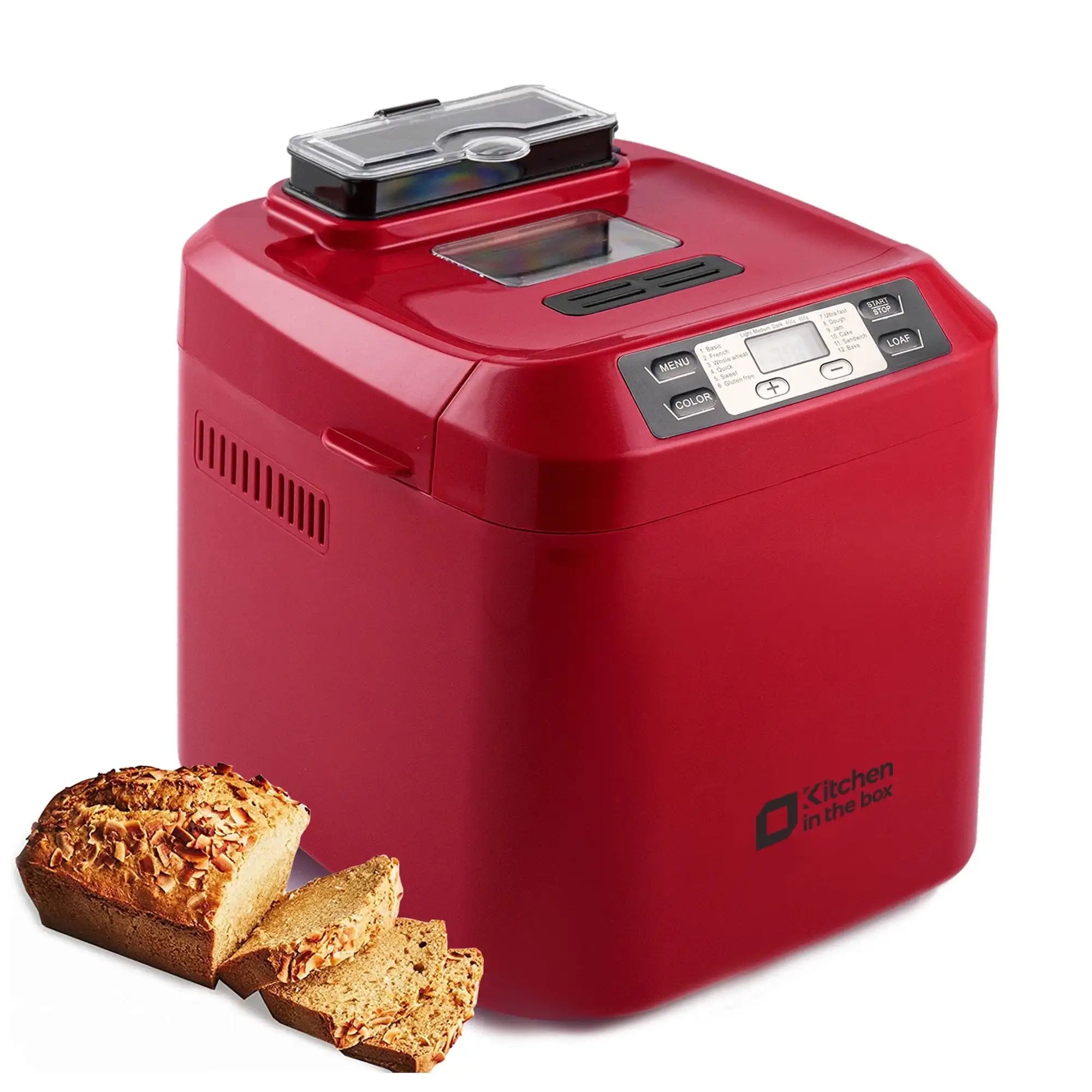 Kitchen in the Box 2LB Bread Machine – 12 Presets, Auto Fruit & Nut Dispenser, Gluten-Free Bread Maker