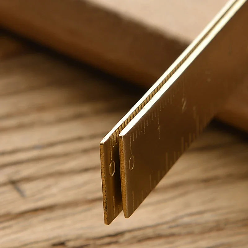 Vintage Brass Straight Ruler – Metal Triangle & Protractor Measuring Tool for Students & Creatives