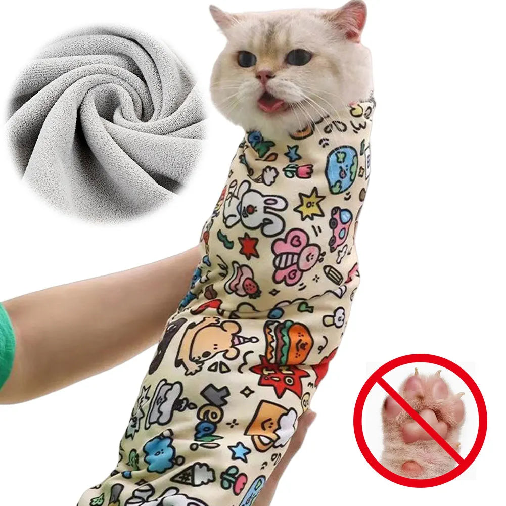 Cat Grooming Wrap – Self-Adherent Restraint & Burrito Swaddle for Nail Trimming & Anti-Escape