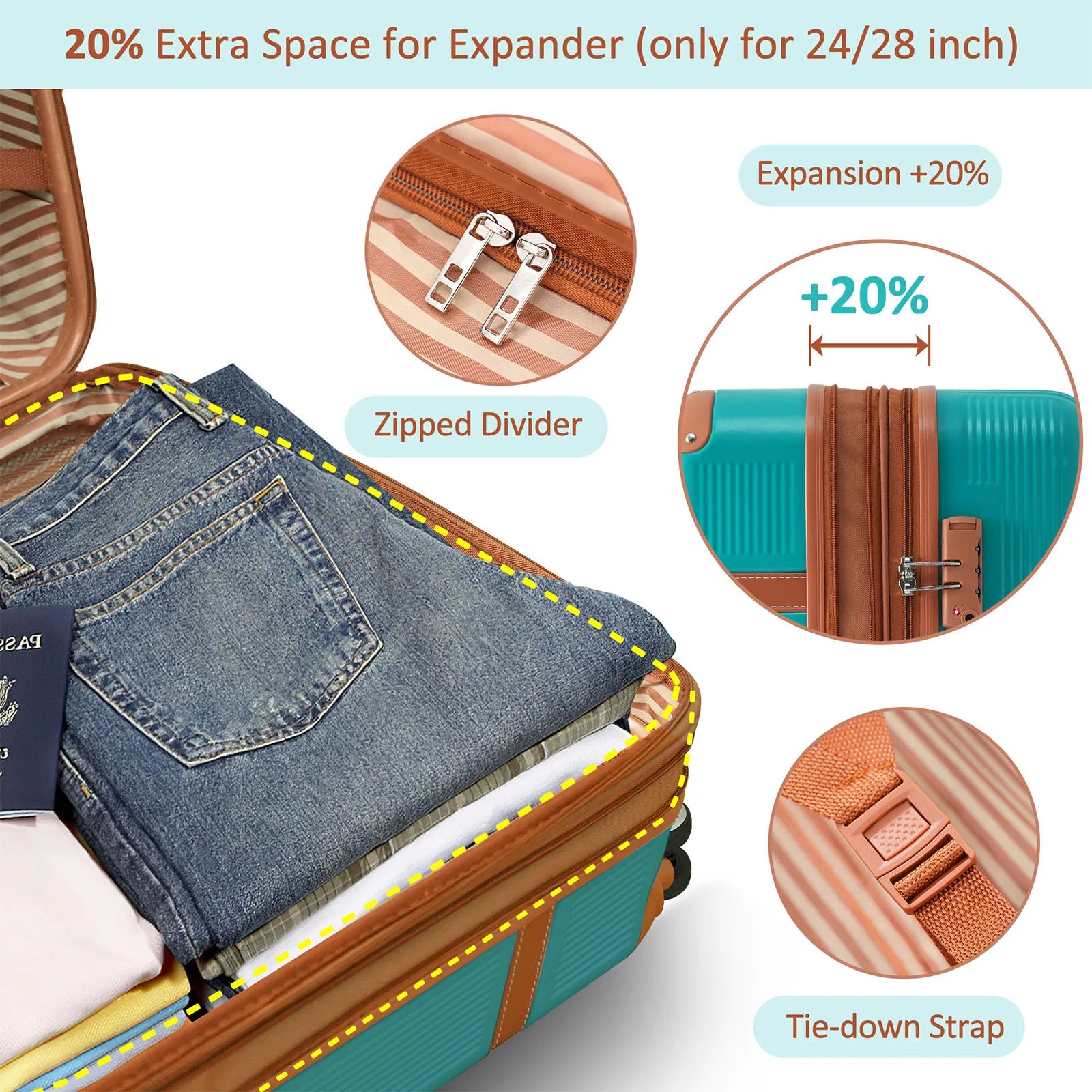 3-Piece Expandable Luggage Set (20”-24”-28”) – Lightweight Rolling Suitcases with 8 Spinner Wheels & TSA Lock