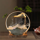 Backflow Incense Holder with Water Fountain & LED Light – Rockery Design with Horse & Plants for Relaxation 🪷💡
