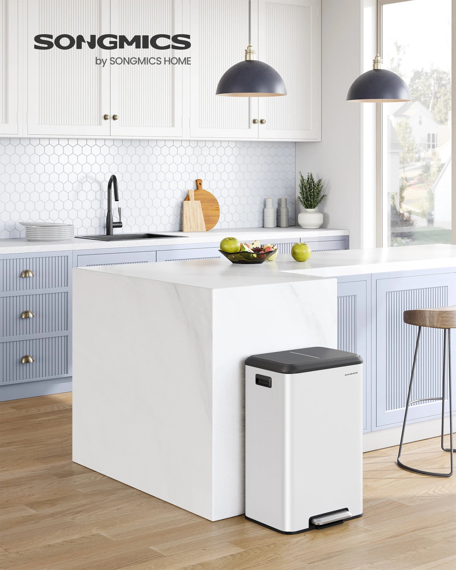 SONGMICS 10.5 Gallon Kitchen Trash Can – 40 L Stainless Steel with Wide Foot Pedal, Soft-Close Lid & Stays-Open Feature