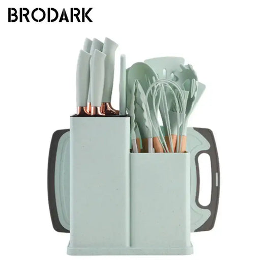 “19-Piece Food-Grade Silicone Kitchenware Set – Cooking Spoons, Cutting Board & Chef Knives”