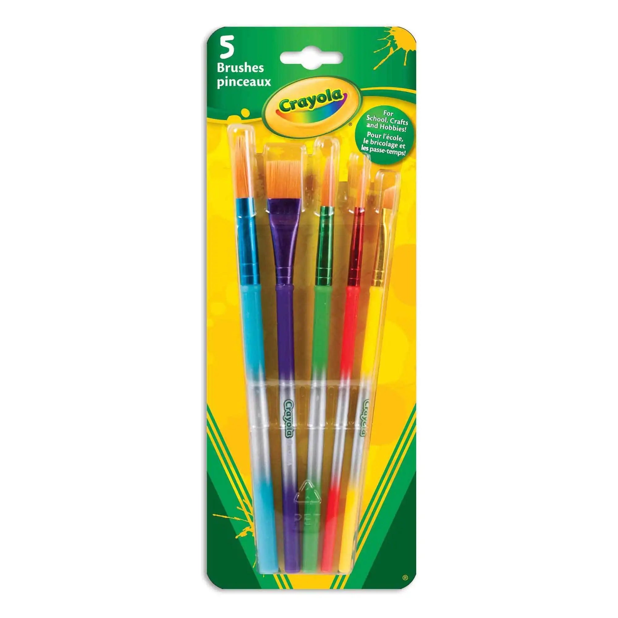 Crayola Kids Paintbrush Set – 3-Pack with 5 Brush Styles, School & Kindergarten Art Supplies