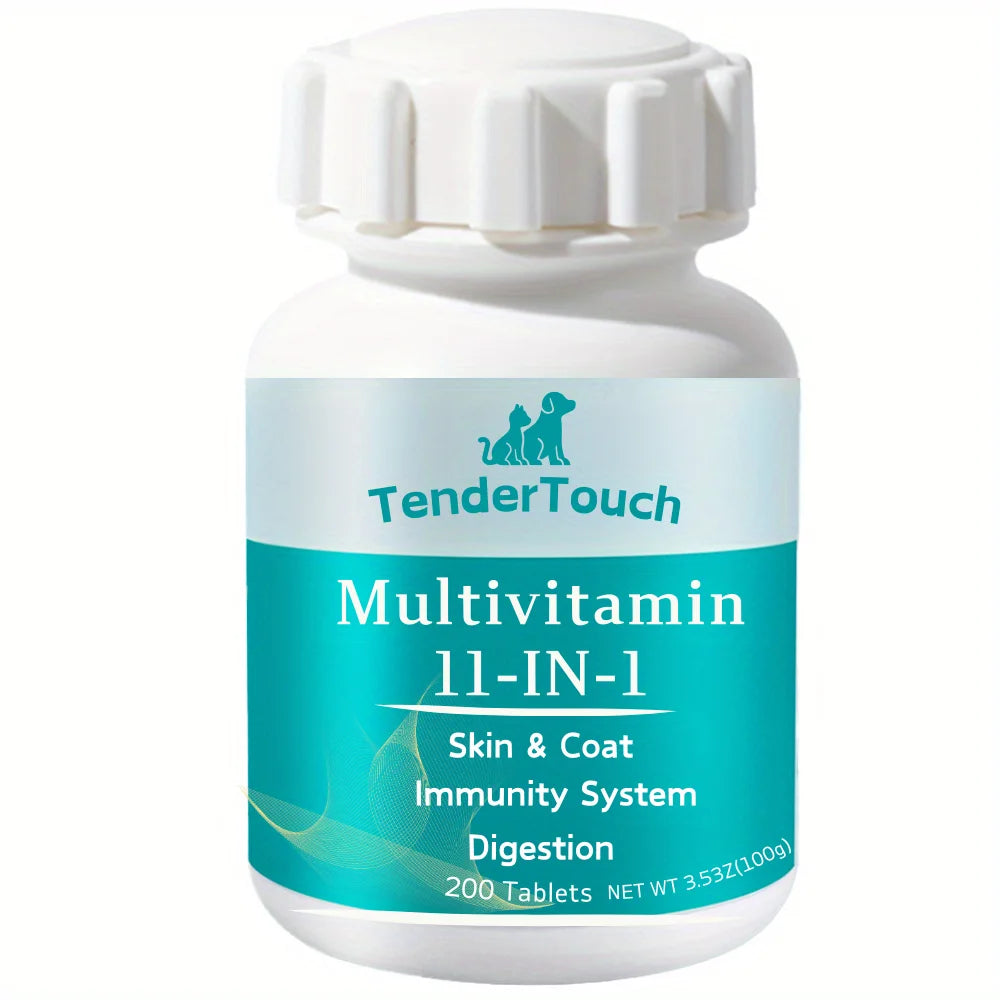 TenderTouch Dog & Cat Multivitamin – 200 Tablets for Puppies, Seniors & Adults, Daily Pet Wellness Support