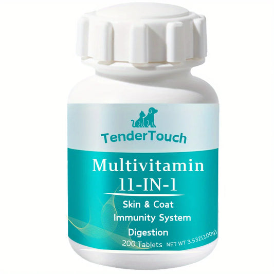 TenderTouch Dog & Cat Multivitamin – 200 Tablets for Puppies, Seniors & Adults, Daily Pet Wellness Support