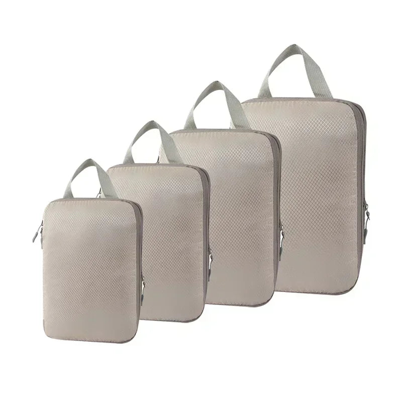 4-Piece Compression Packing Cube Bag Set – Travel & Luggage Storage Organisers with Shoe Bag, Waterproof Mesh & Zipper