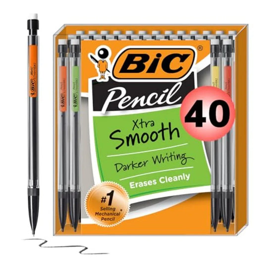 XtraSmooth Mechanical Pencils Bright Edition – 0.7 mm Medium Point, 40-Pack with Erasers for School & Office