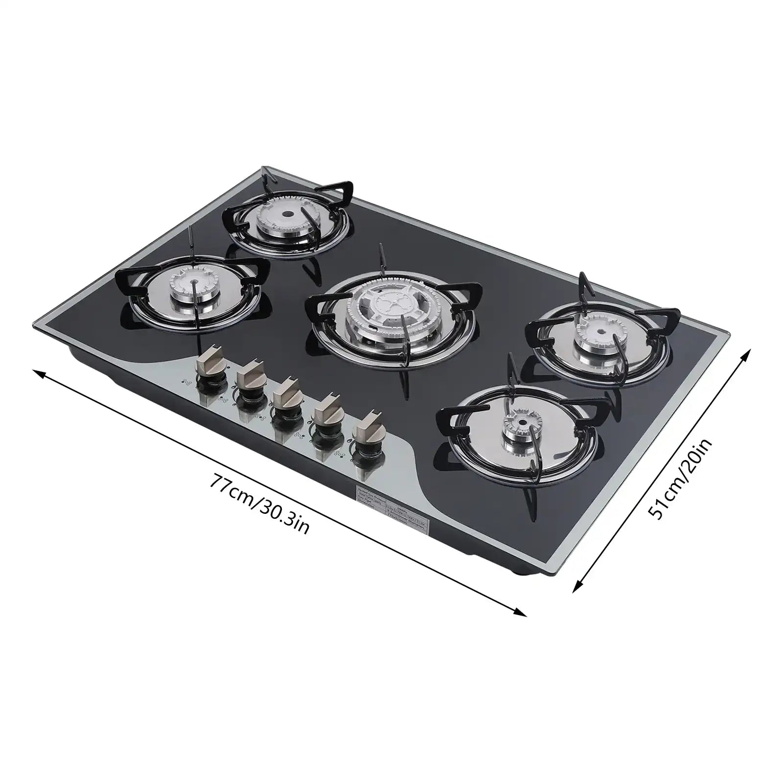 “30″ Stainless Steel 5-Burner Gas Cooktop – Dual Fuel NG/LPG Stove”