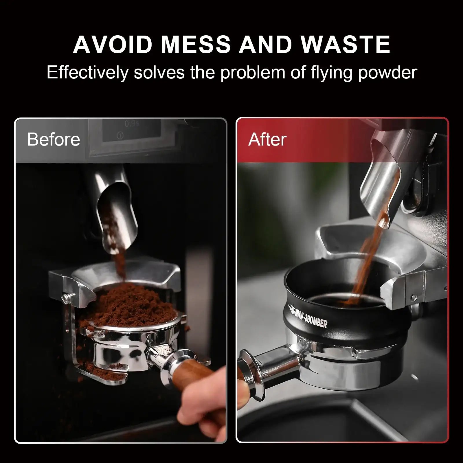 “MHW-3BOMBER Magnetic Coffee Dosing Ring – 53–58mm Espresso Portafilter Funnel Barista Tool for Precise Brewing”