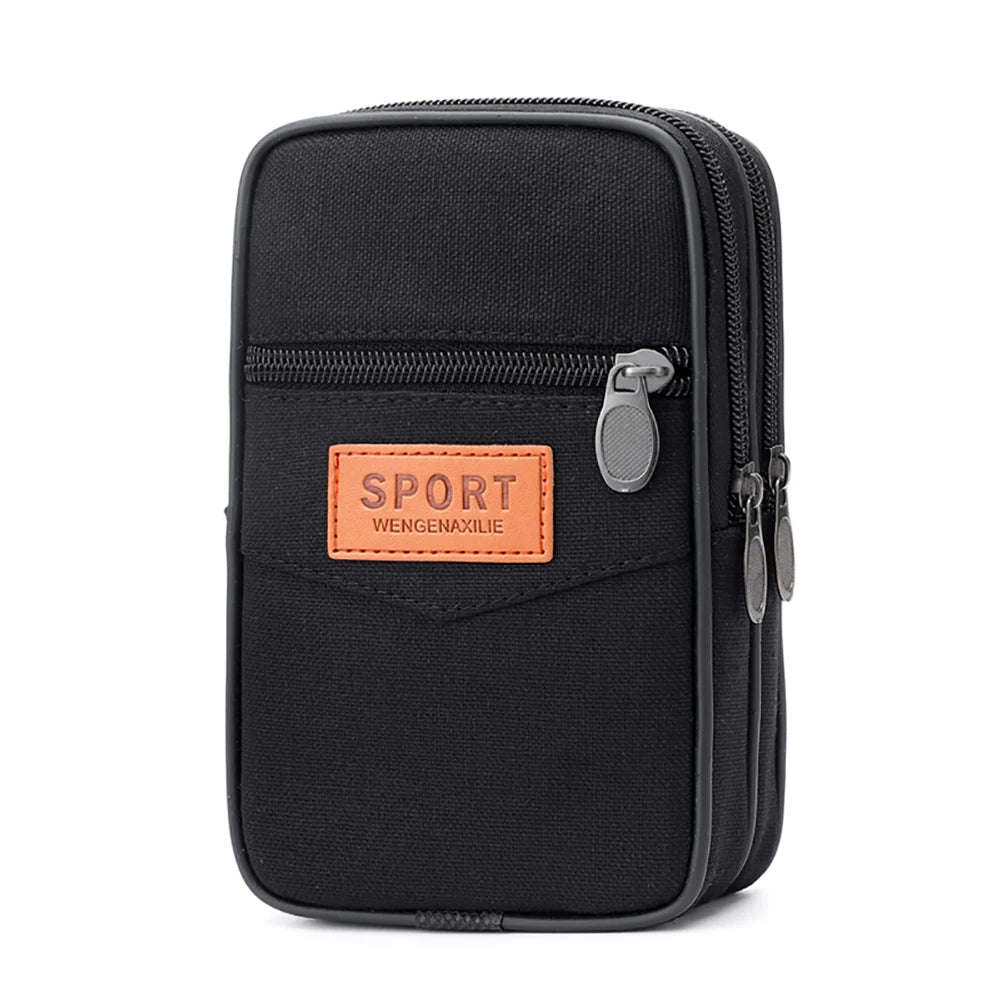Men’s Outdoor Sports Waist Bag – Multi-Pocket Canvas Coin Pouch & Zipper Change Purse