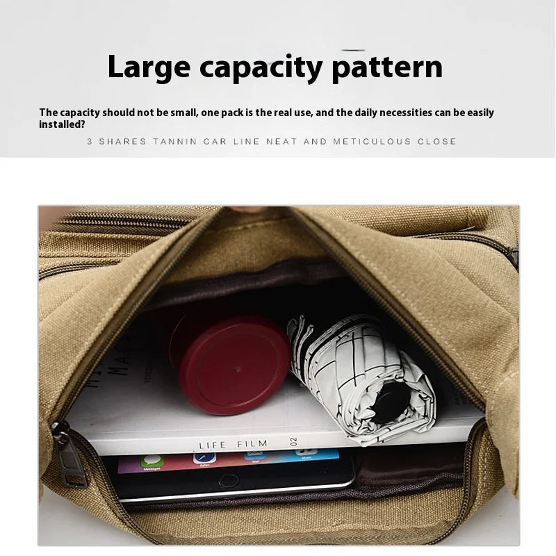 Men’s Canvas Messenger Bag – Casual Travel Shoulder Bag with Multi-Pocket & Adjustable Strap