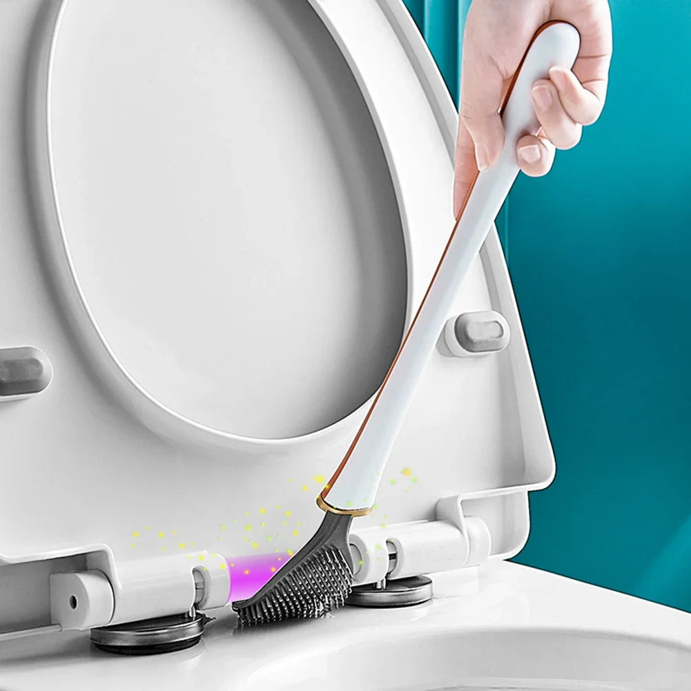 Self-Adhesive Silicone Toilet Brush & Holder Set – Flexible Long-Handle Dry-Quick Design