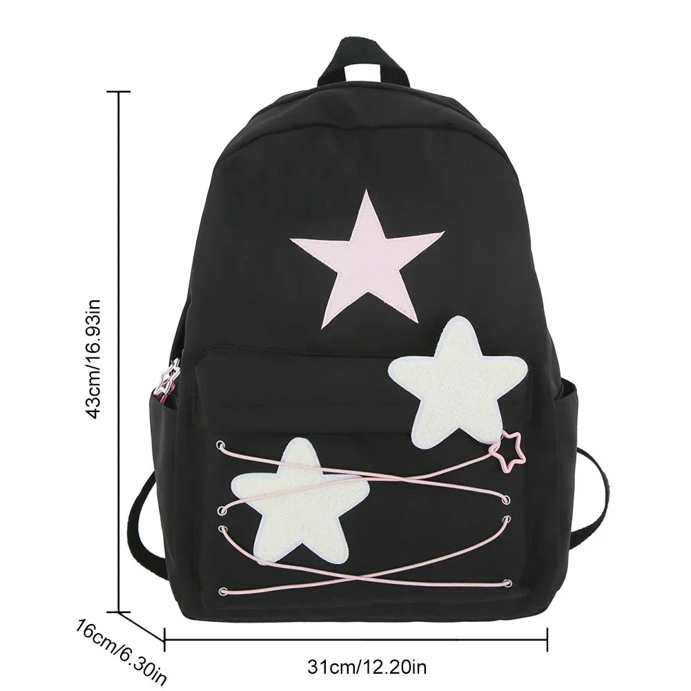 Korean Y2K Star Aesthetic Backpack for Women – Large Capacity Multi-Pocket School, Travel & Daily Use Bag