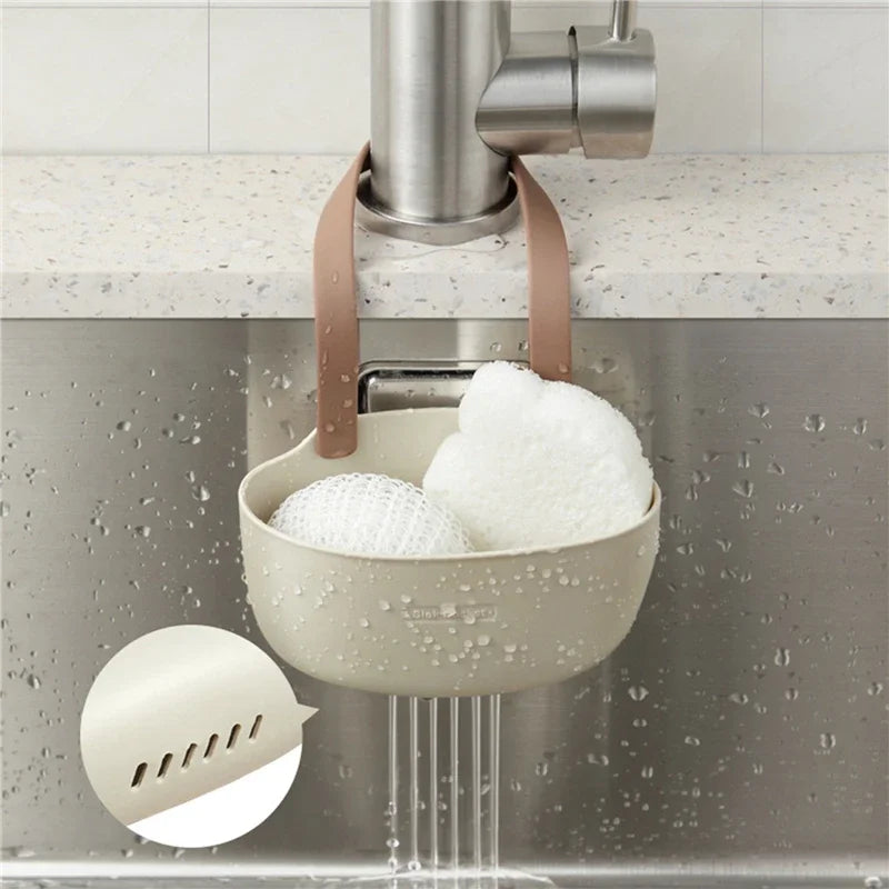 Hanging Drain Basket for Kitchen Sink – Adjustable Holder for Soap & Sponge