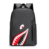 Plaid Shark Mouth Graphic Backpack for Men – Laptop School & College Travel Bag with Bold Street Style