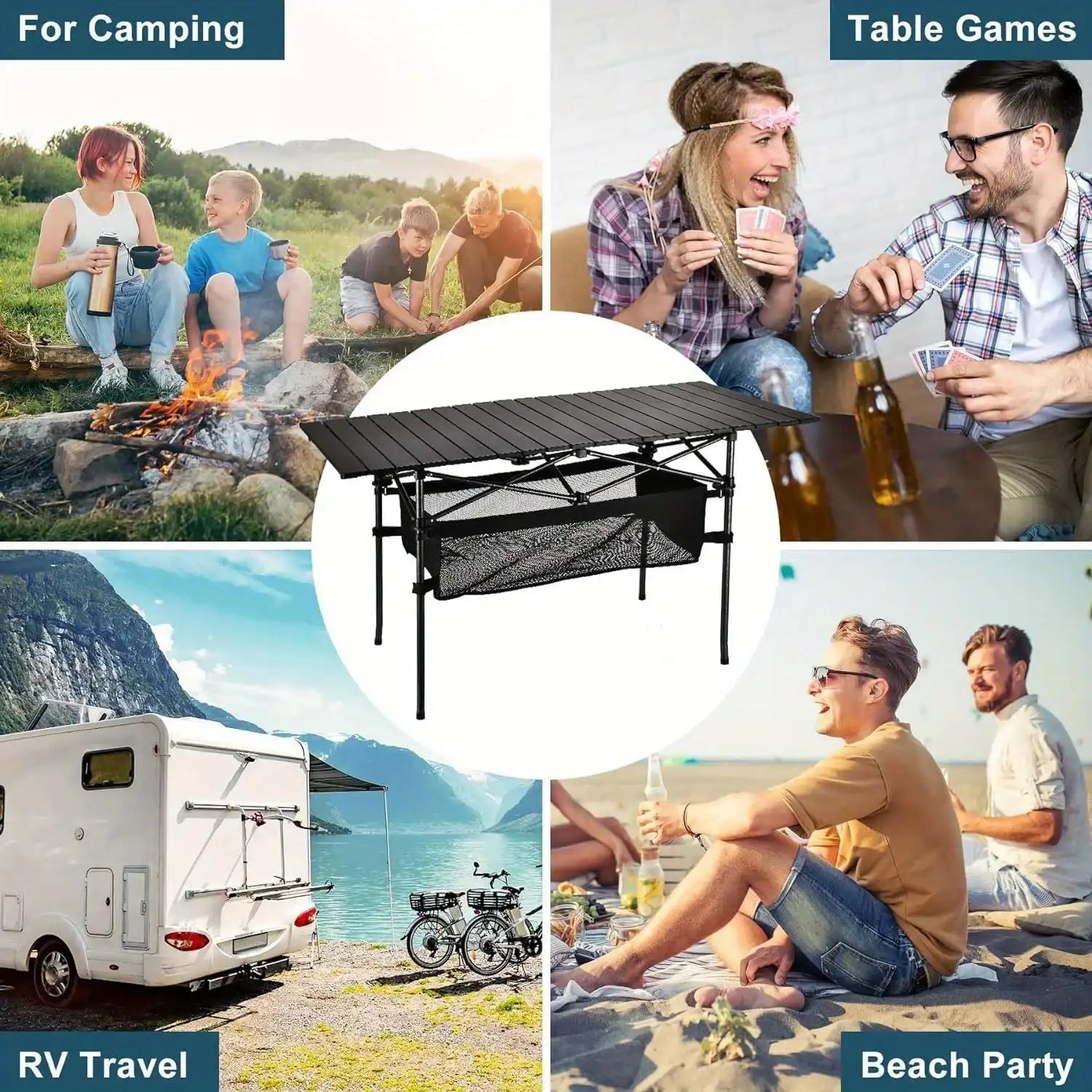 Portable Folding Aluminum Roll-Up Camping Table with Carry Bag – Lightweight Indoor/Outdoor Table for Backyard, BBQ & Travel