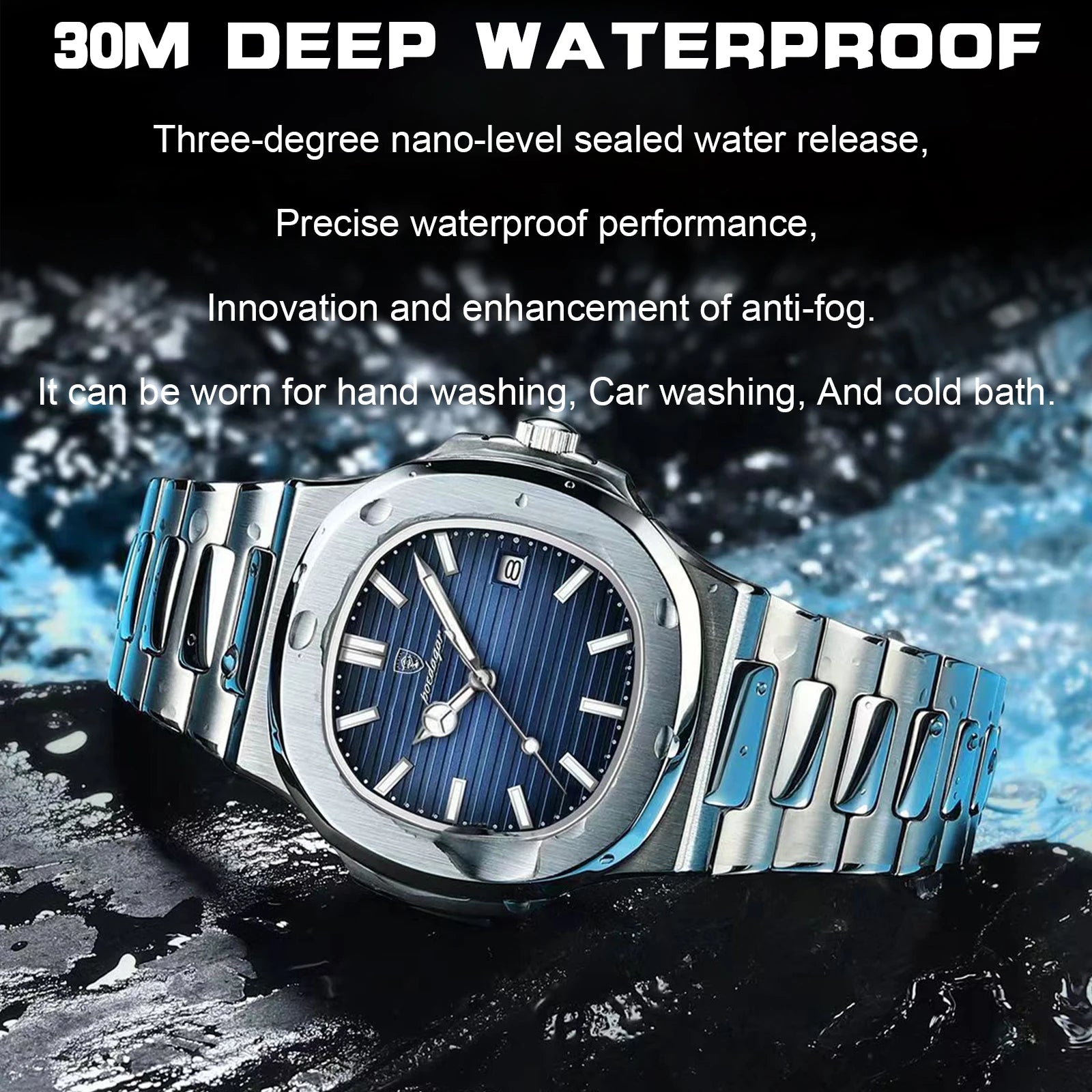 Poedagar Luxury Casual Men’s Watch – Square Dial, Stainless Steel, Luminous, Waterproof with Calendar & Gift Box
