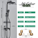 Digital Display Thermostatic Shower Mixer – Matte Black 4-Way Rainfall System with Shelf & Bidet Tap