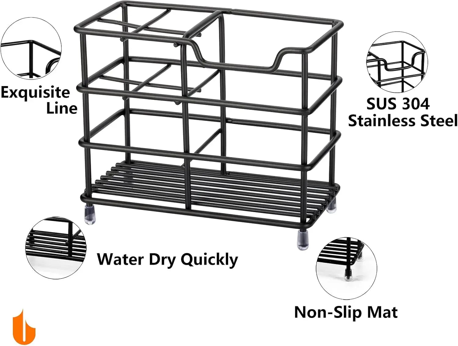 304 Stainless Steel Toothbrush & Toothpaste Holder Stand – Bathroom Organizer (Black)