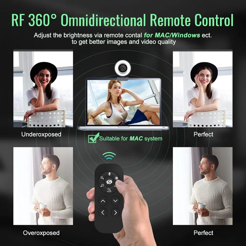 Streaming Webcam with Microphone – 1080p 60FPS USB HD Web Camera with Ring Light & Remote Control for Video Calls & Gaming