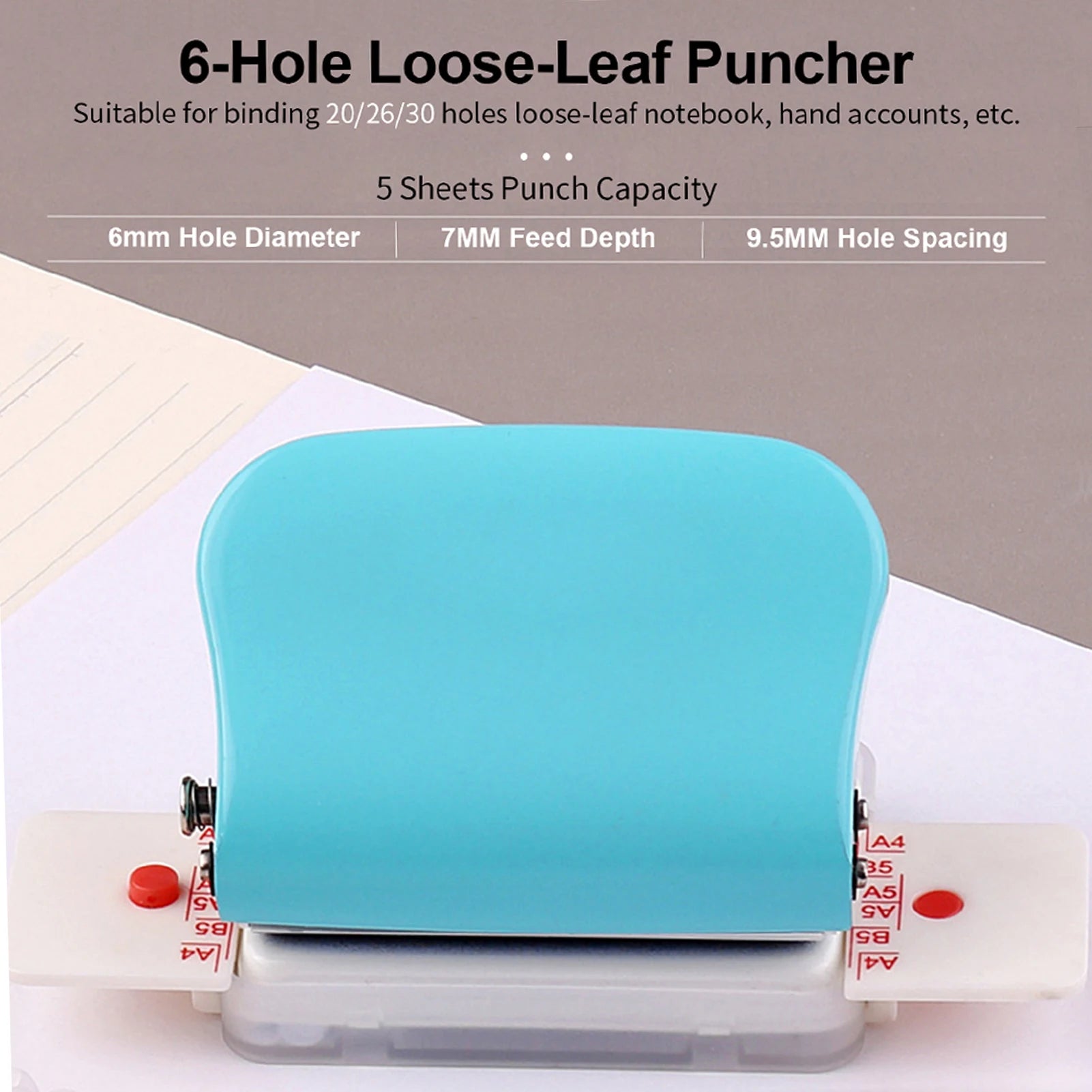 KW-Trio 6-Hole Metal Paper Punch – Handheld 5-Sheet Capacity Puncher for Notebooks & Planners