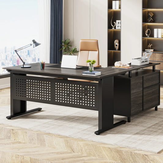 🖥️ Tribesigns 63" L-Shaped Executive Desk – Large Office Desk with File Cabinet, Drawers & Storage Shelves