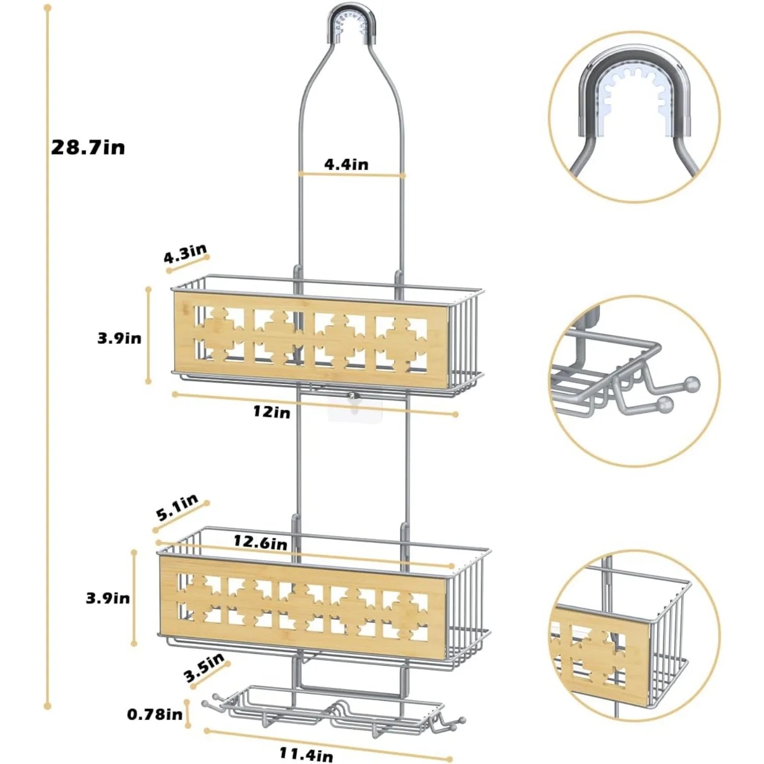 3-Tier Rustproof Hanging Shower Rack with Soap Holder – Over-Shower-Head Caddy