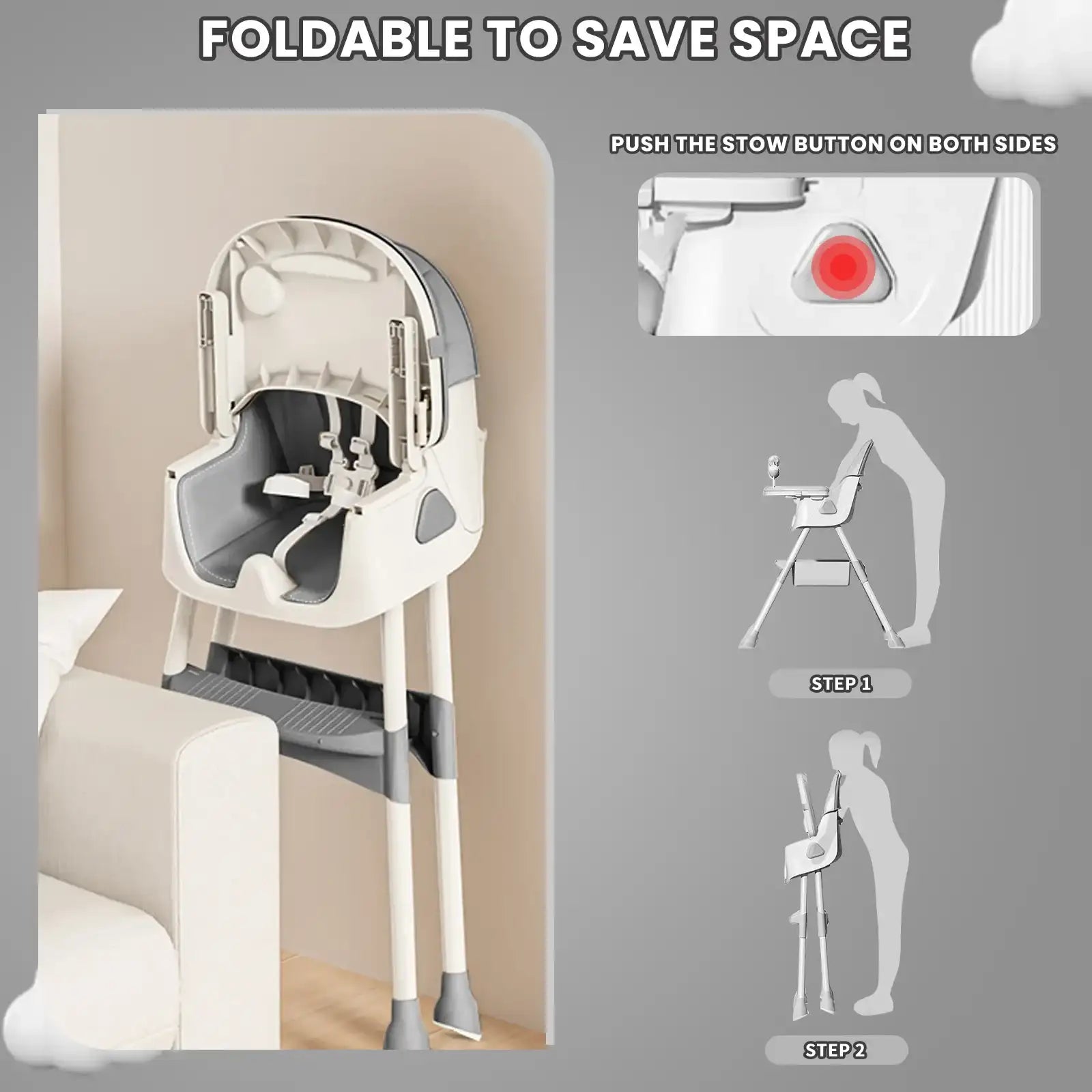 Foldable Baby High Chair 6 Months+ with Large Anti-Slip Pad & Toy Rack – Easy to Clean