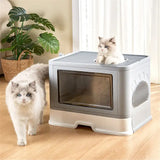 Foldable Cat Litter Box – Enclosed Kitty Toilet with Front Entry, Top Exit, Scoop & Massager, Portable Foldable Cat Toilet for Indoor Cats