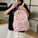Corduroy Strawberry Graphic Backpack – Casual Large Capacity Travel Daypack