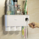 Wall-Mounted Toothbrush Holder with Toothpaste Dispenser & Cosmetic Drawer – Bathroom Organizer (White)