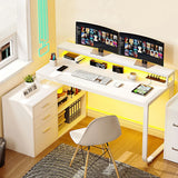 L-Shaped Gaming Computer Desk – Home Office Corner Desk with File Drawers for Storage & Organization