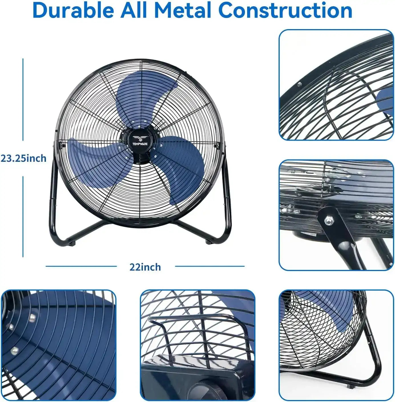 20-Inch High Velocity Industrial Floor Fan – Heavy Duty Metal Cradle Fan with 3 Speeds & 360° Tilt for Warehouse, Workshop & Home