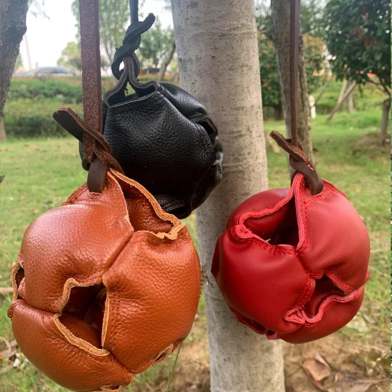 Leather Dog Training Ball – Tug, Bite & Fetch Toy with Handle for Puppies & Dogs