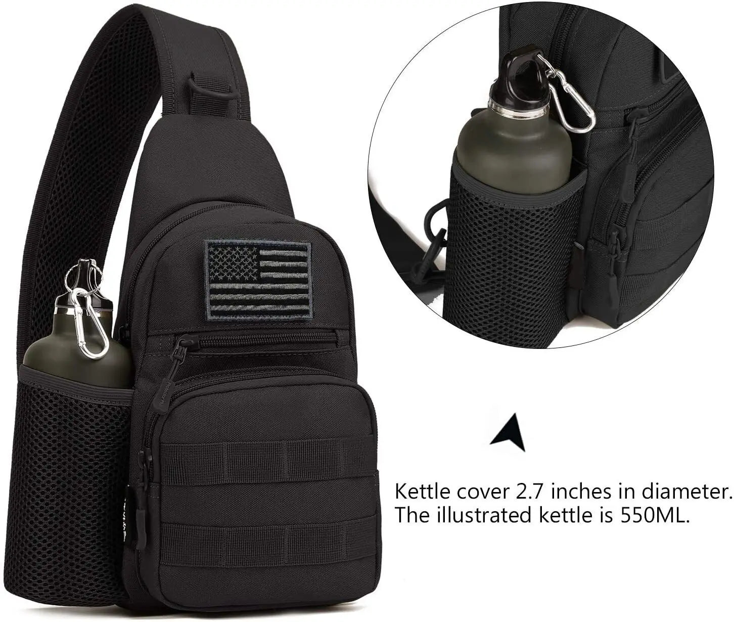 Tactical Sling Crossbody Backpack – MOLLE EDC Chest Bag with Water Bottle Holder | Outdoor Travel Shoulder Pack