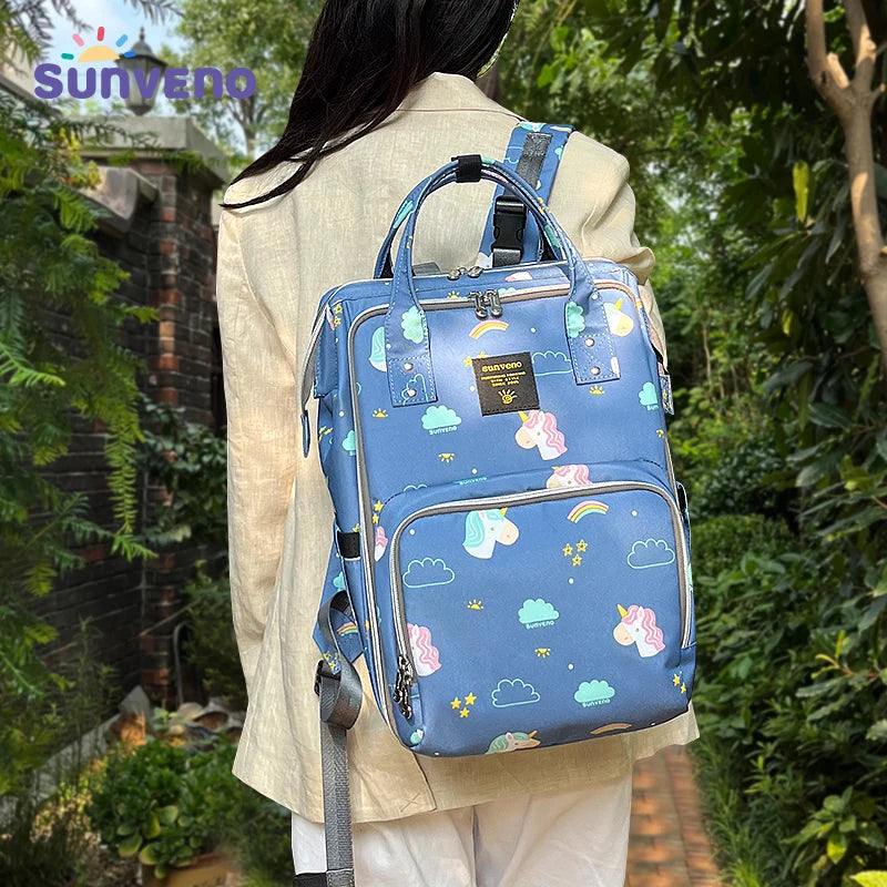 Sunveno Stylish Upgrade Diaper Bag Backpack – 20L Large Capacity Multifunction Travel Maternity Baby Bag