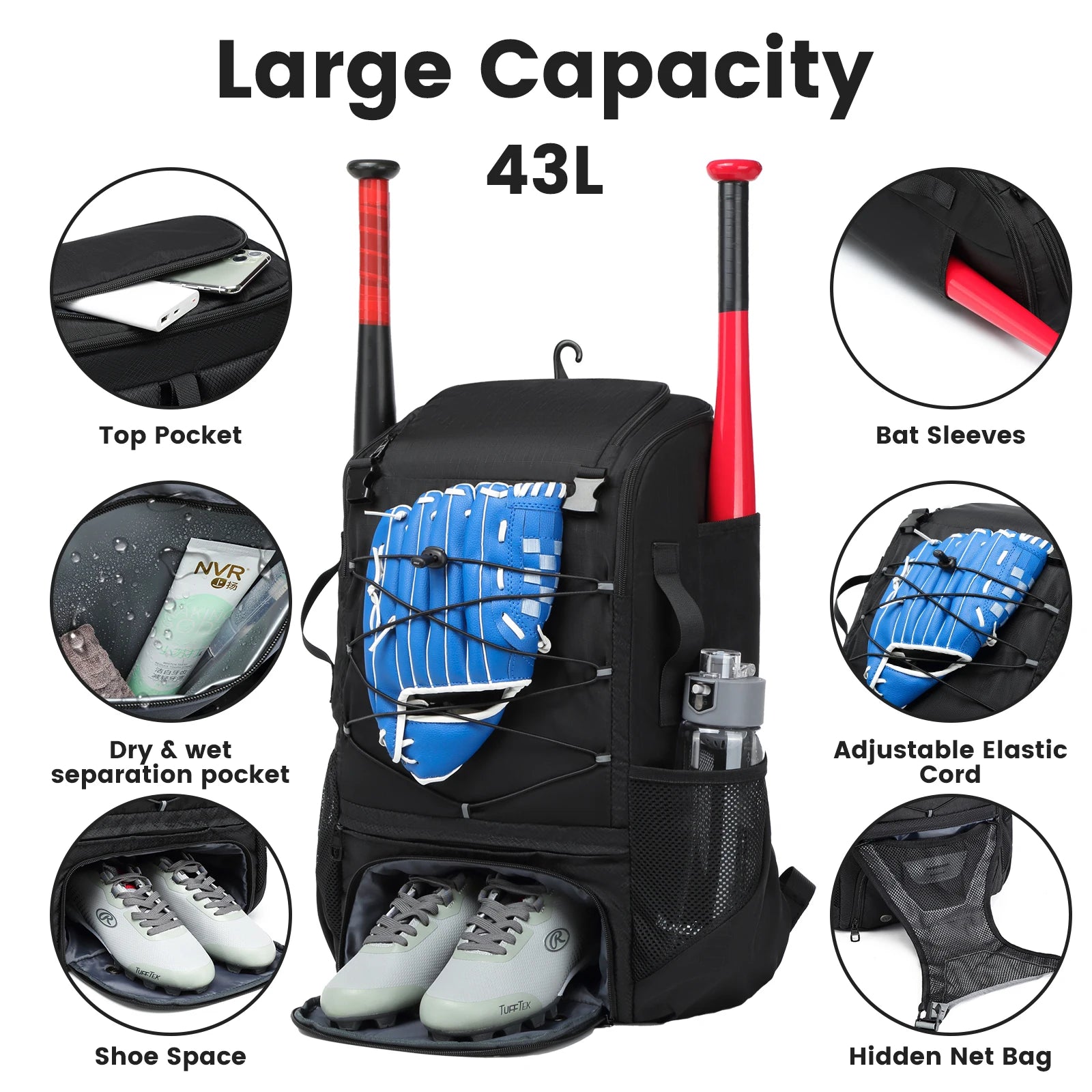 Baseball Equipment Bag – Large-Capacity Baseball Backpack with Shoe Compartment & Bat Sleeve