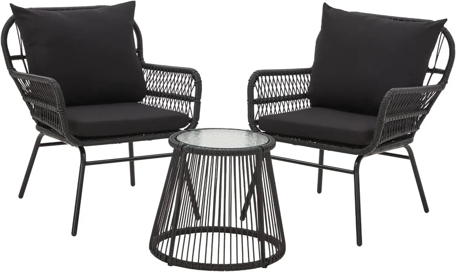 “3-Piece Patio Conversation Set – L-Shaped Sectional Sofa with Thick Cushions & Toughened Glass Coffee Table for Outdoor Living”
