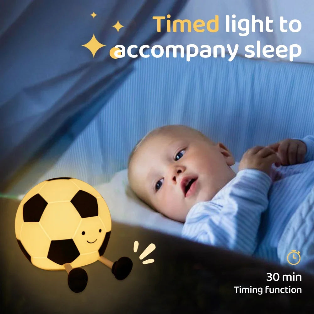 Football Silicone Night Light – Rechargeable Nursery Bedside Lamp with 3-Level Dimmable Glow, Cute Silicone Sleeping Lamp for Kids’ Room Décor
