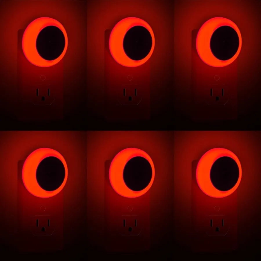 6-Pack Red LED Plug-in Night Lights – Auto Dusk-to-Dawn Sensor Lights for Bedroom, Bathroom, Baby Room, Hallway & Stairs