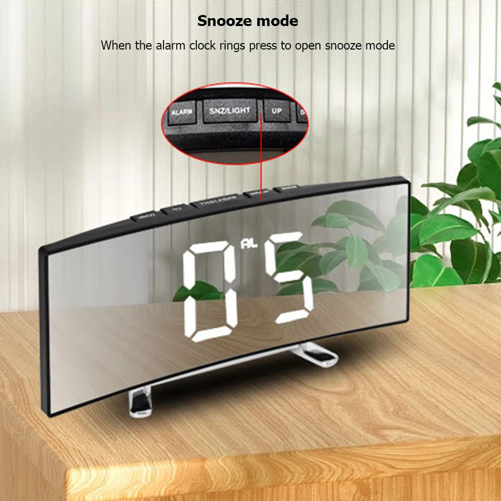Creative LED Curved Mirror Alarm Clock – Large Display Digital Desk & Bedside Clock for Home, Office & Dormitory