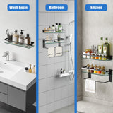 Glass Bathroom Shelf with Towel Bar – 15.7" Rustproof Metal 2-Tier Wall Organizer