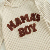 Letter-Embroidered Ribbed Long-Sleeve Baby Boy Bodysuit with Hat – Fall Outfit Jumper for 0-24 Months