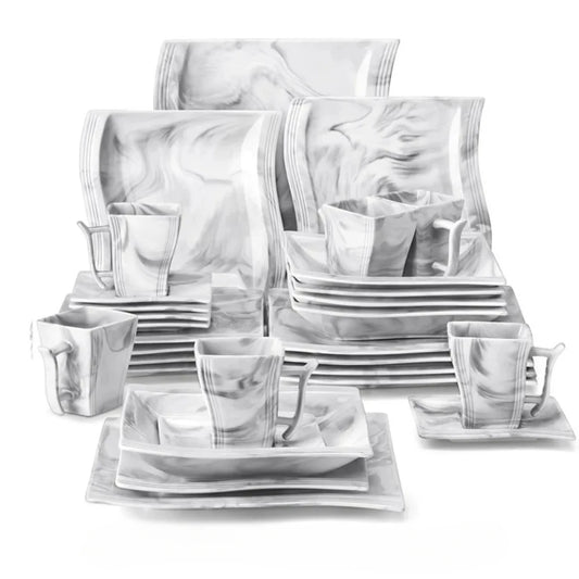 MALACASA Flora 30-Piece Marble-Pattern Porcelain Dinnerware Set – Service for Six