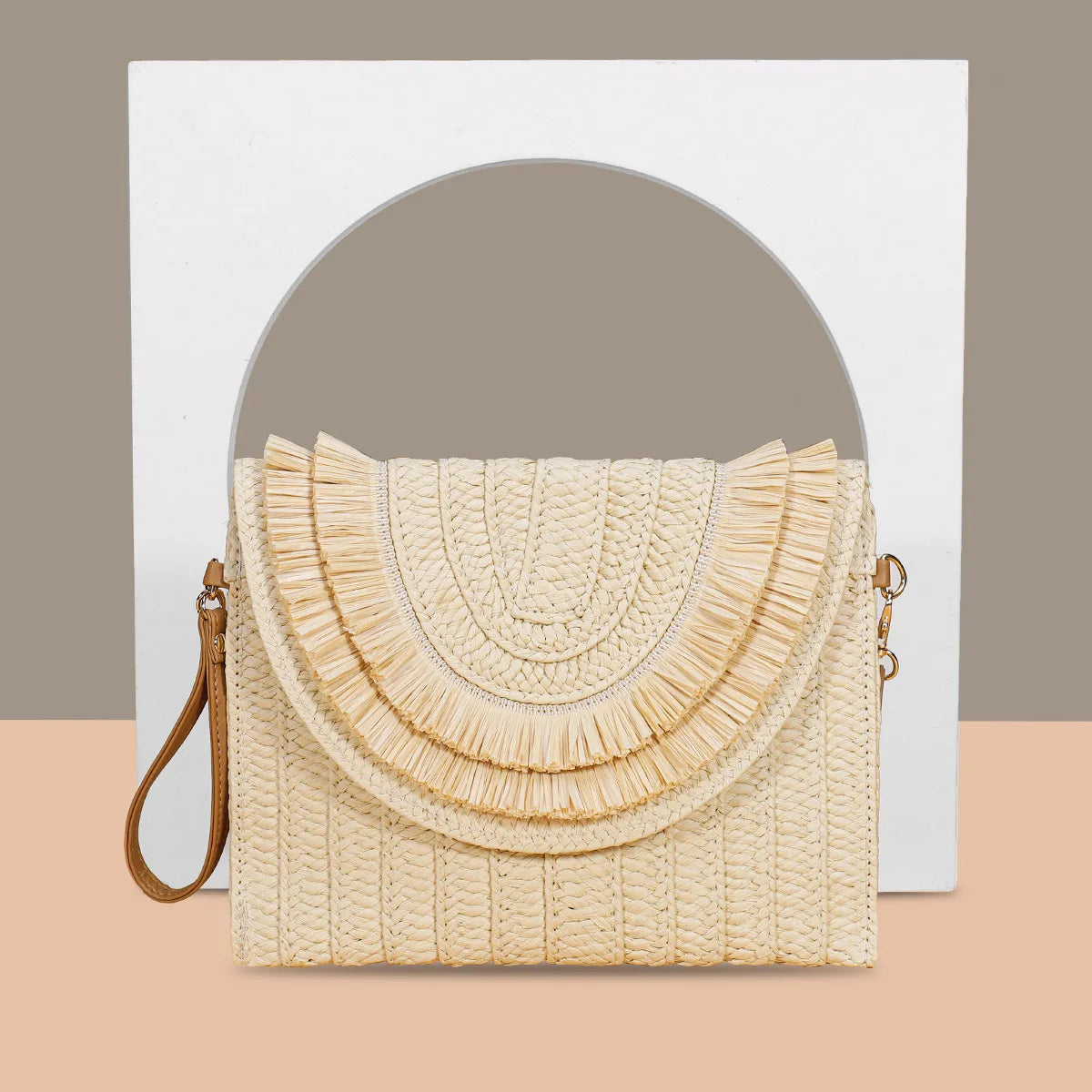 Women’s Raffia Straw Woven Bag – Handmade Summer Beach Shoulder & Crossbody Purse, Ladies’ Wrist Clutch & Handbag