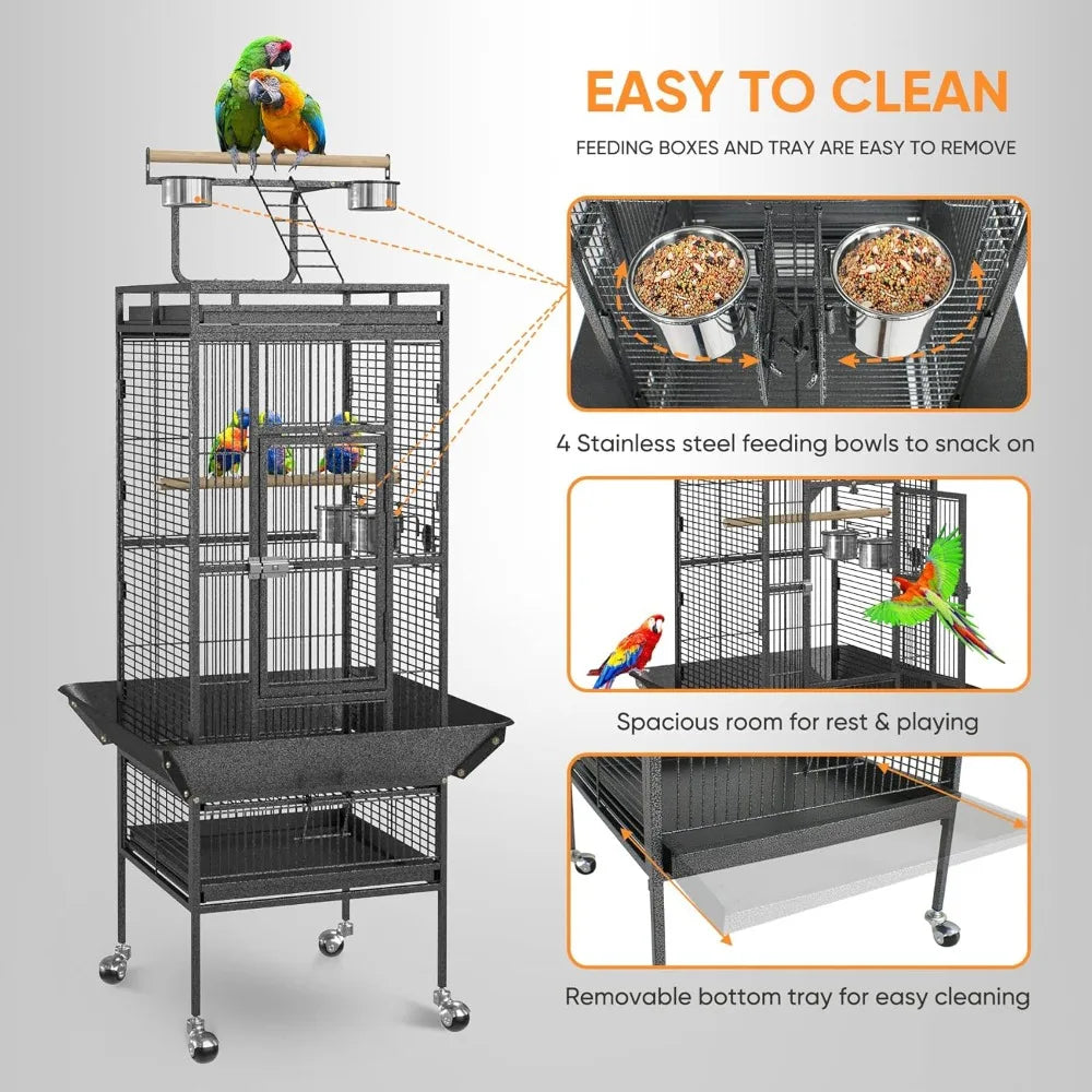 PlayTop XL Wrought-Iron Bird Cage with Rolling Stand — For Parakeets, Cockatiels, Quakers & Conures